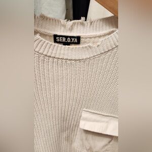 SER. O. YA. Devin sweater dress long tunic distressed knit white ripped patches